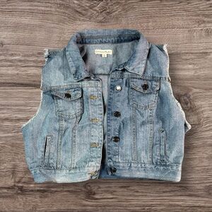 Women's Distressed Blue Jean Denim Biker Vest (Fits Like a Medium)